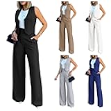 Elegant & Casual Women's Fashionable Blazer Vest & Wide-Leg Pants Set - Stylish & Comfortable for Daily Wear