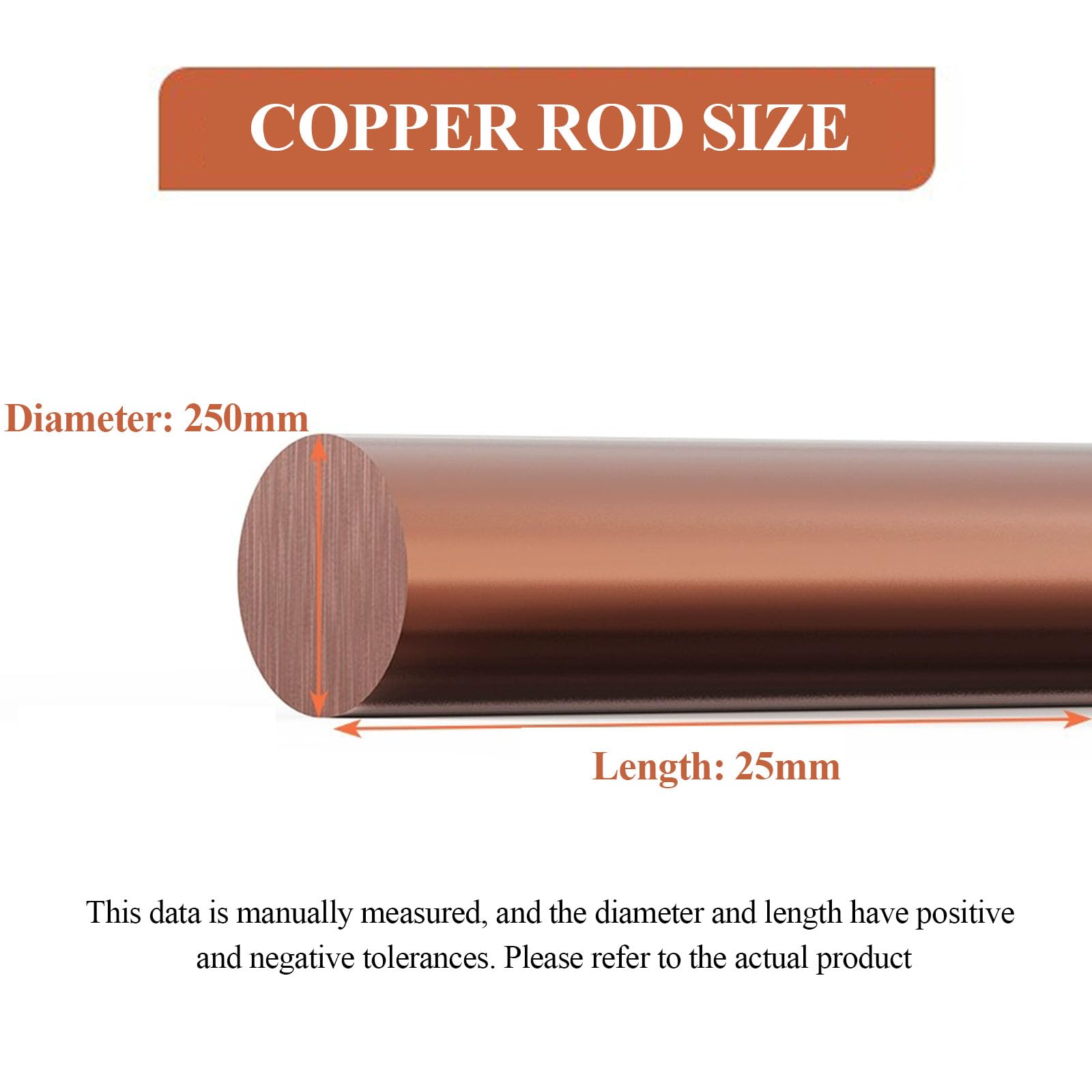 WSYCWG 250Mm Long T2 Copper Bar, Pure Copper Round Rod Industrial Raw Materials Diameter 16Mm-25Mm,Diameter 25mm