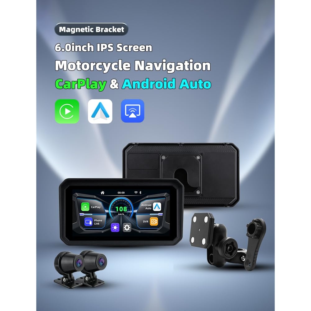 Tableau de Bord de Moto Numérique de 6,25 Pouces Portable de 6,25 Pouces Navigation de Moto IPS Carplay & Android Auto Diguct Dashboard Antift Vol Affichage de Navigation Amovible Écran