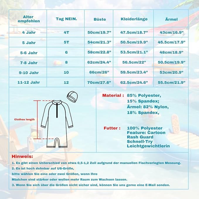 Image of Girls Swimsuit Long Sleeve Rash Guards Swim Suit 4-12Y