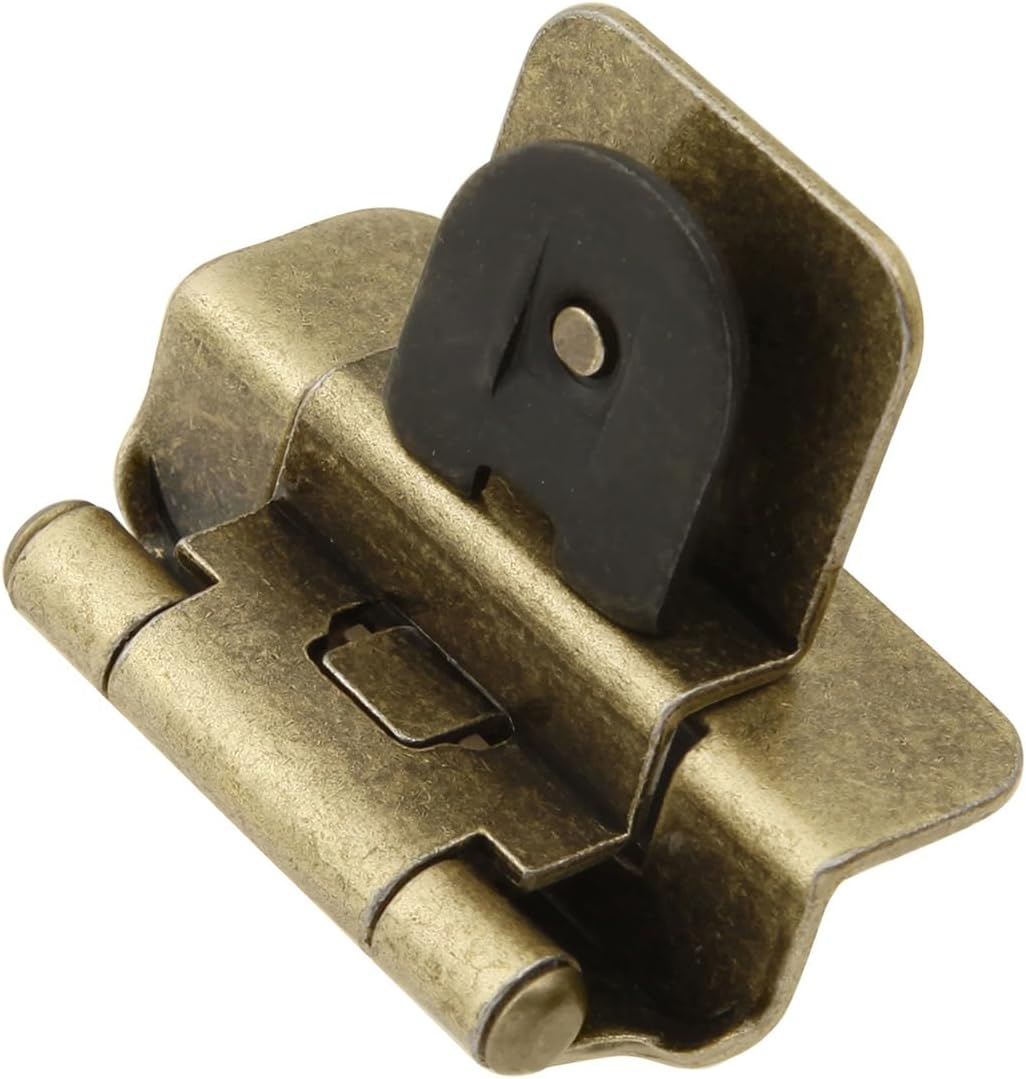 Hickory Hardware P5312-AB-10B Double Demountable Hinge - 1/4 Inch Overlay, 3/8 Inch Inset Self-Closing Feature with 170° Opening Face Frame | Screwless Mounting Cabinet Antique Brass Finish 10 Pairs