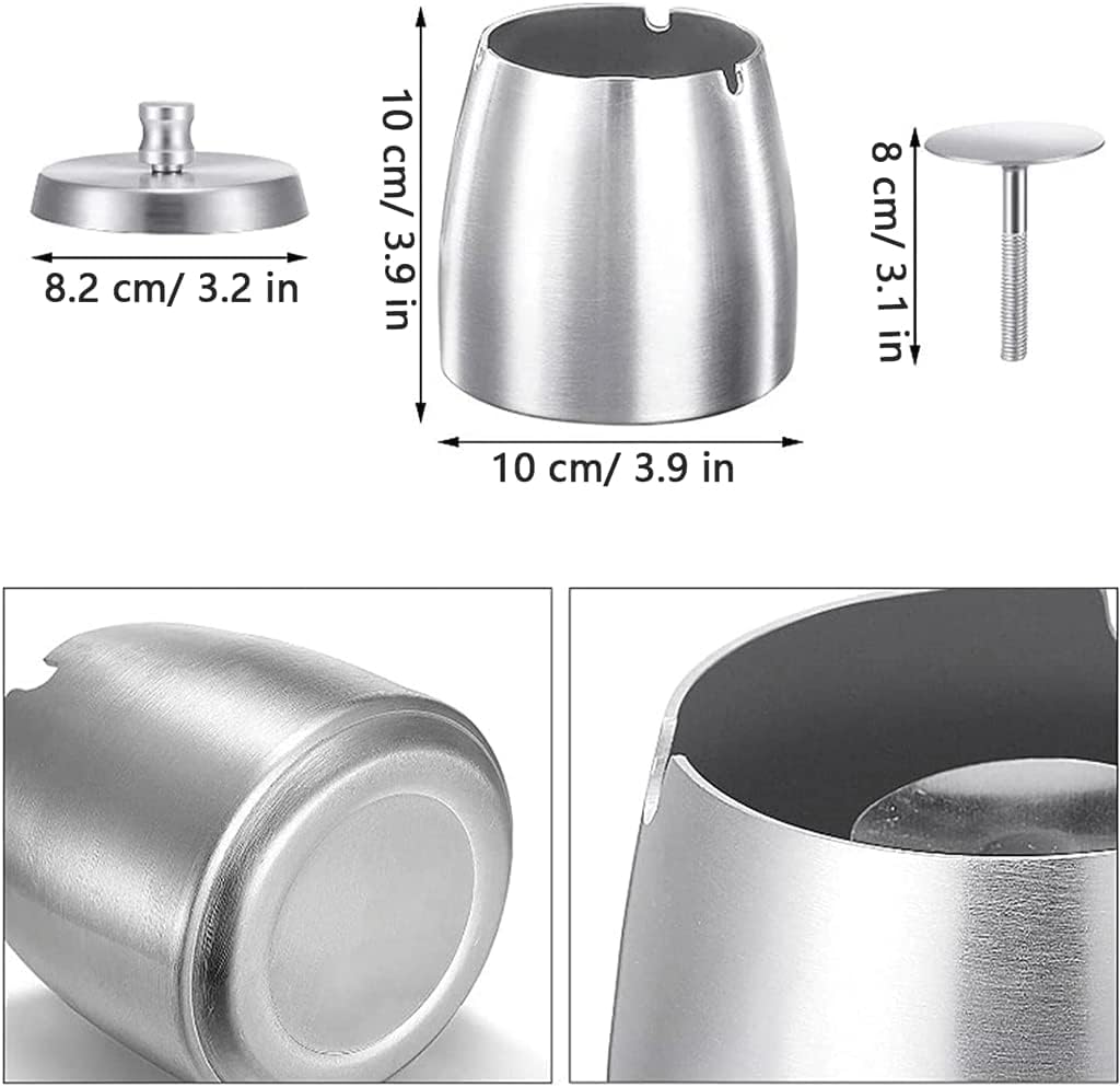 Rieort Cendrier Cendrier en Acier Inoxydable avec Couvercle cendrier définit cendrier extérieur à Grand Cylindre pour la décoration de Bureau à Domicile cendrier intérieur