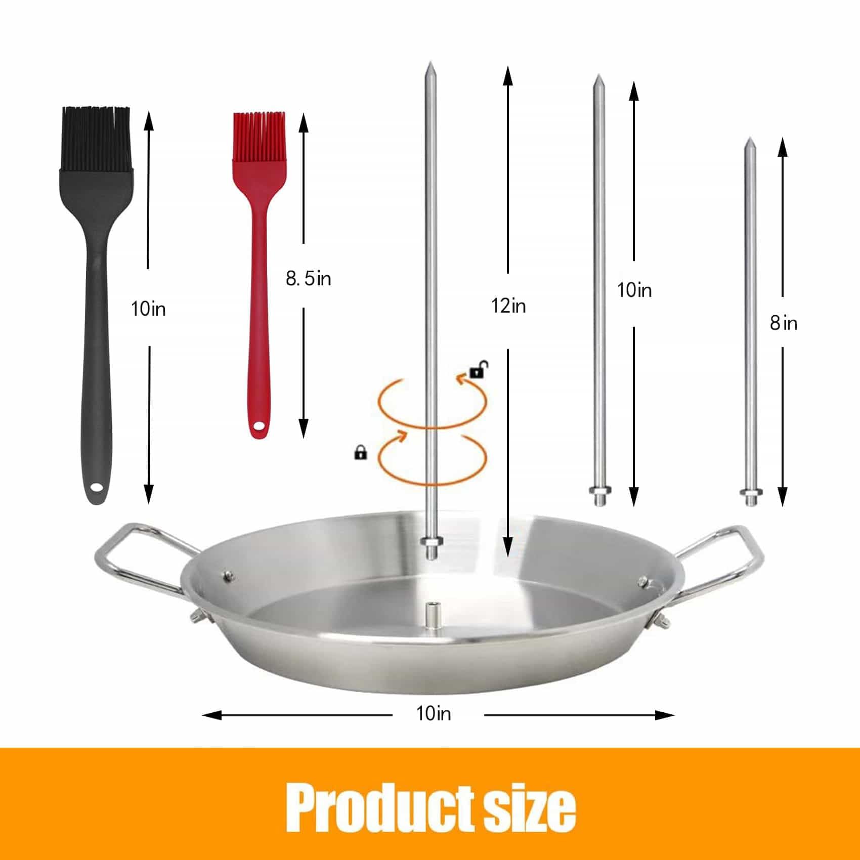 Vertical Meat Skewer Stainless Steel Vertical Skewer Grill Rack Stand with 2 Brushes and 3 Removable Sizes (8, 10, and 12-inch) - Image 2