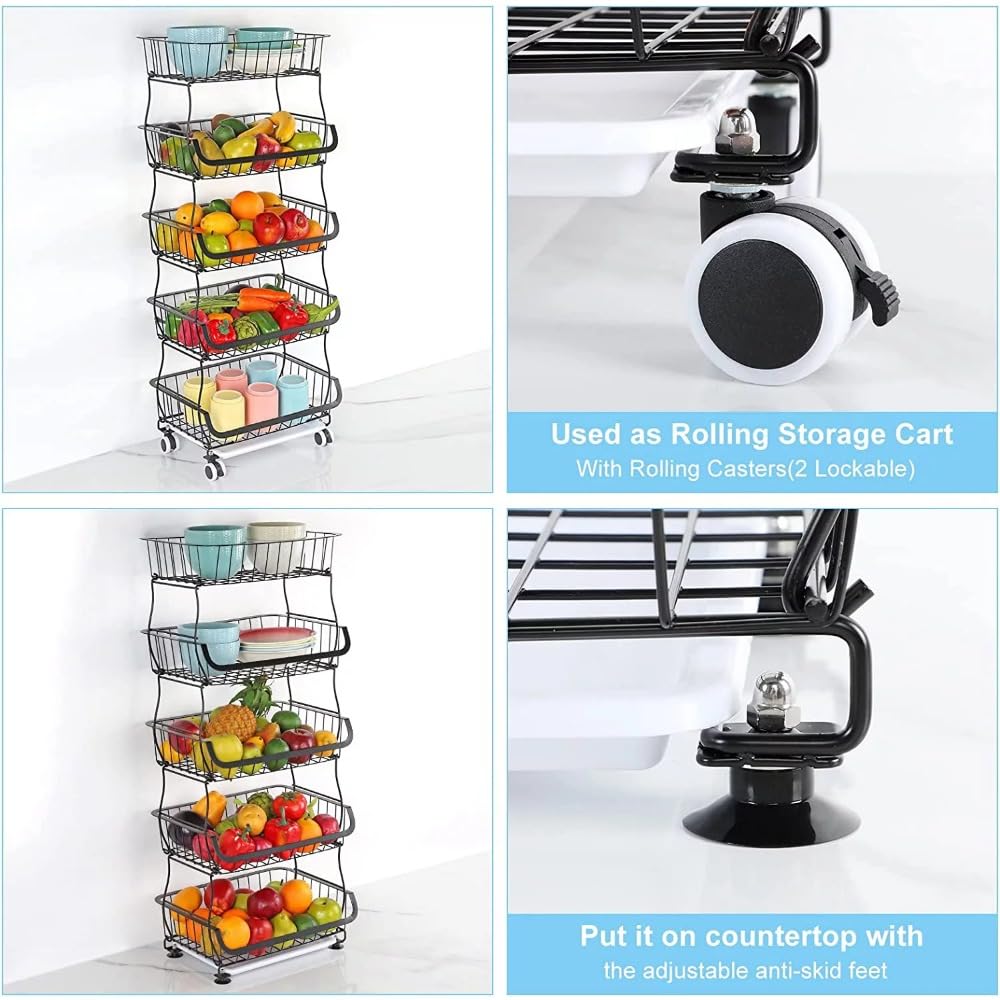 Cocina Supporto for cestello portafrutta a 5 livelli, carrello da cucina, for verdure Estante de almacenamiento