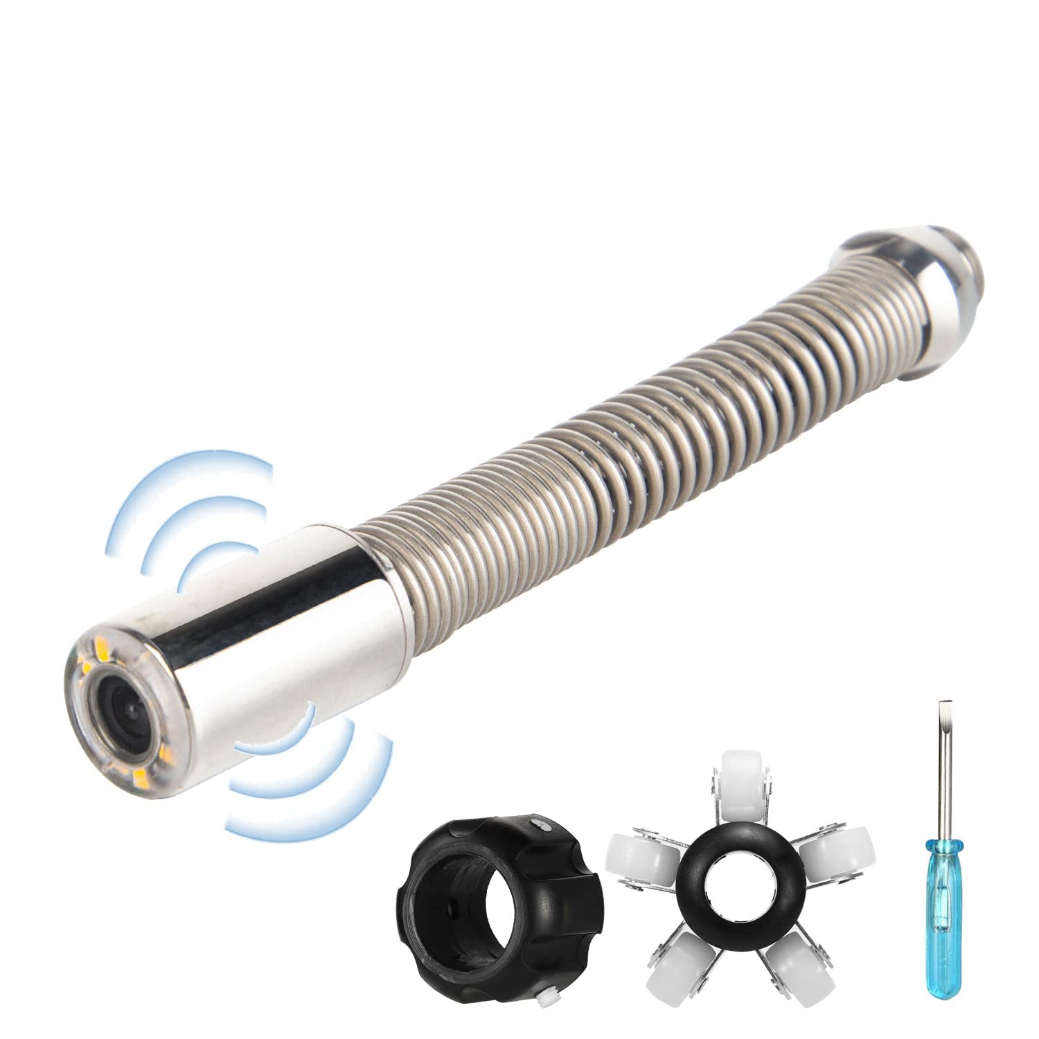 Sewer Camera with Locator，512hz Signal Transmitter Camera Head Accessorie for Industrial Drain Pipe Endoscope Camera with Wheel and Protective Cover(