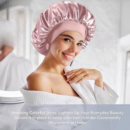 Miniatura 2 de Gorro de seda para mujeres durmientes, gorro de doble capa con forro de satén para dormir, gorro de ducha para mujeres con cabello rizado natural,
