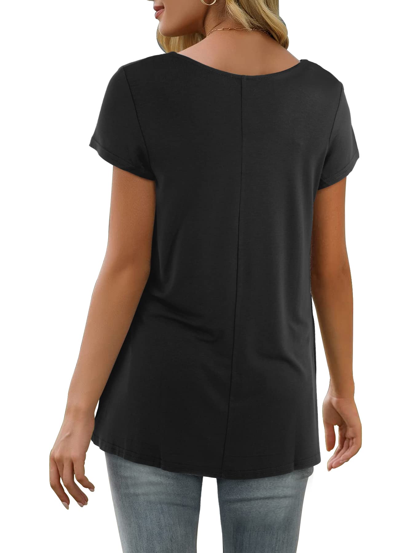 Florboom Shirt Damen Kurzarm/Langarm Tshirts V Ausschnitt Plissiert Oberteile Tunika