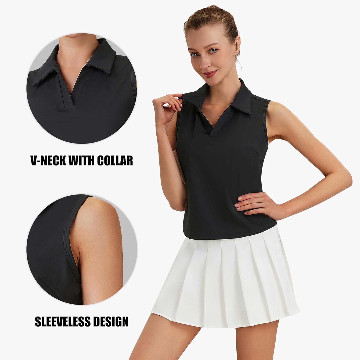 BEROY Womens Sleeveless Golf Polo Shirts Collared V Neck Cropped Tennis Athletic Tank Tops Quick Dry