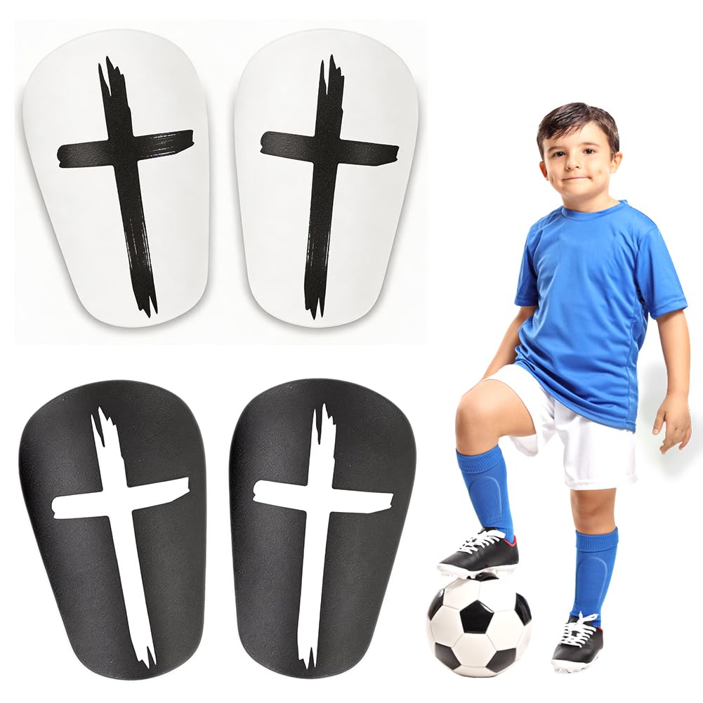 2 Pairs Mini Shin Pads, Small Football Shin Guards for Kids Youth Adults, Lightweight Breathable Football Protective Gear for Footballs Indoor Soccer Training (Black White)
