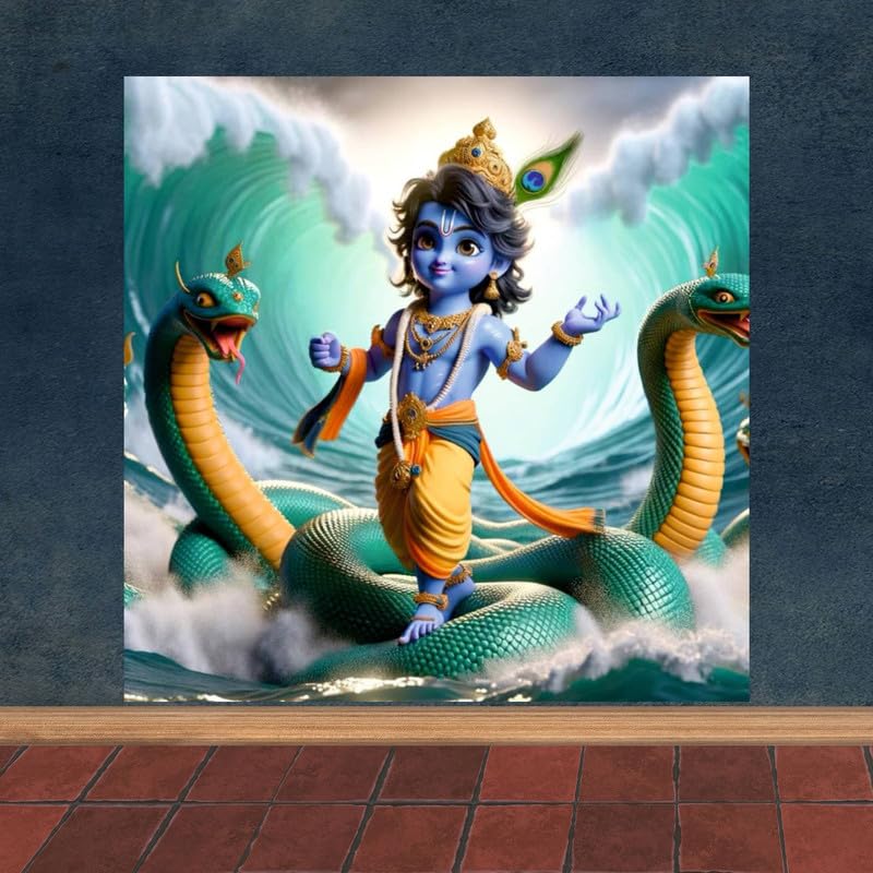 Image of British Terminal Cute little Bal Gopal Baby God Krishna| Kanha Ji | Laddu Lord Makhan Chor Painting Religious Poster for Pregnant Women for wall (matt thin vinyl,sticker,multicolor,unframed)| bj43