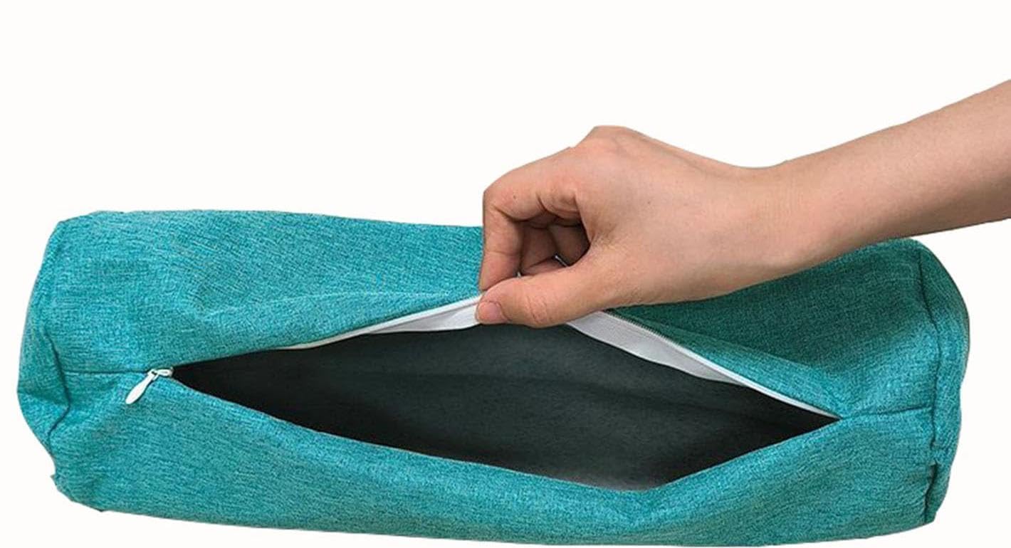 Yourou Teal Linen Cervical Neck Roll Pillow Cover With Zipper(Pillowcase Only) Soft Cylinder Bolster Pillowcases For Cylindrical Pillow Cushions (,15X40cm)