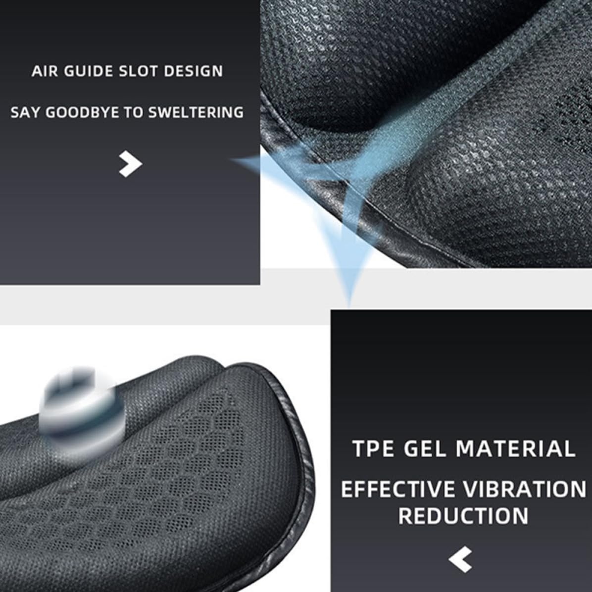 Toddmomy Housse de Selle de Moto Respirante en Maille 3D Noire, Coussin de Siège Souple et Amortisseur, Couvre-Selle pour Toutes Saisons Moto