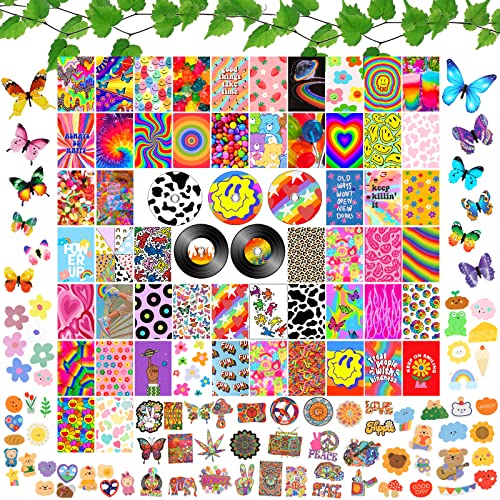Awmgirl 133 Stück Ästhetisches Bild für Wandcollage, Indische Raumdekoration Wandkunstdrucke Collage Druck Kit, Bunte Hippie ästhetisches Bild für Wohnheim-wanddekoration