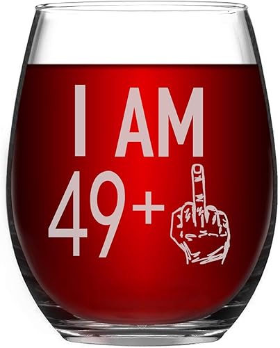 Miniatura 1 de Copa de vino 49 + un dedo medio regalo de cumpleaños 50 para hombres y mujeres, divertida copa de vino sin tallo, regalos únicos para amigos,