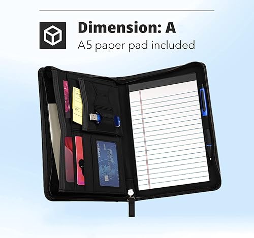 Miniatura 2 de Junior Business Padfolio - Carpeta A5 de piel sintética y carpeta con cremallera con bloc de escritura de 5 x 8 pulgadas y bolsillo interior de