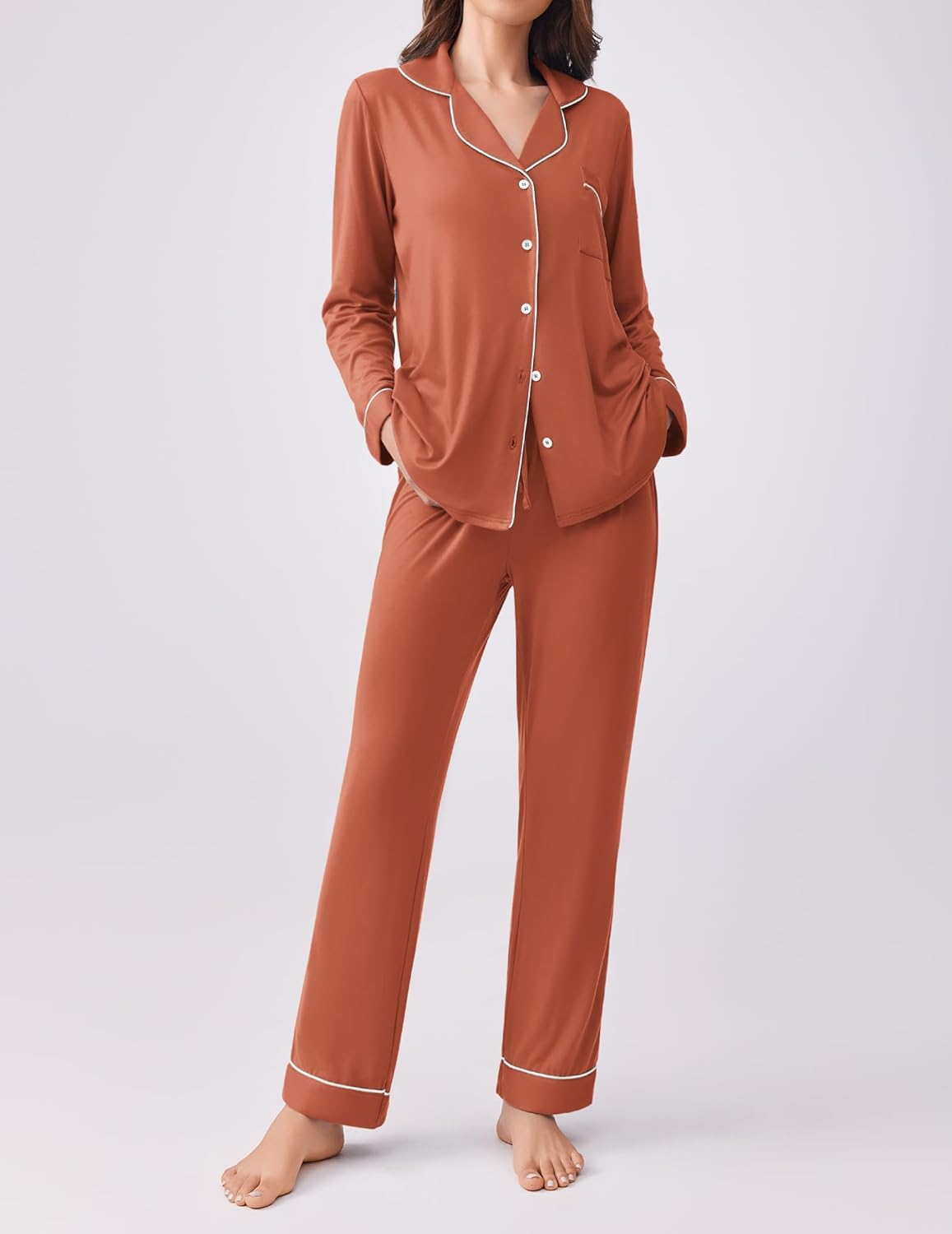 Ekouaer Womens Pajamas Set 2 Piece Button Down Pjs Soft Long Sleeve Top and Pants Sleepwear Set Lounge Sets - Image 3