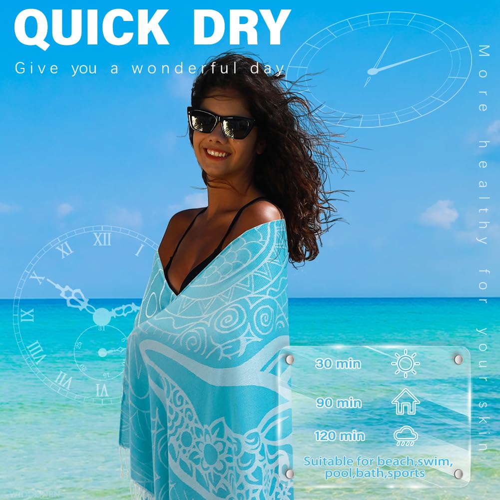 Widdonen Toalla de playa turca de algodón absorbente de secado rápido, ligera, fina, para baño, piscina, natación, toallas extragrandes, sin arena, accesorios de playa, esenciales, regalo para adultos