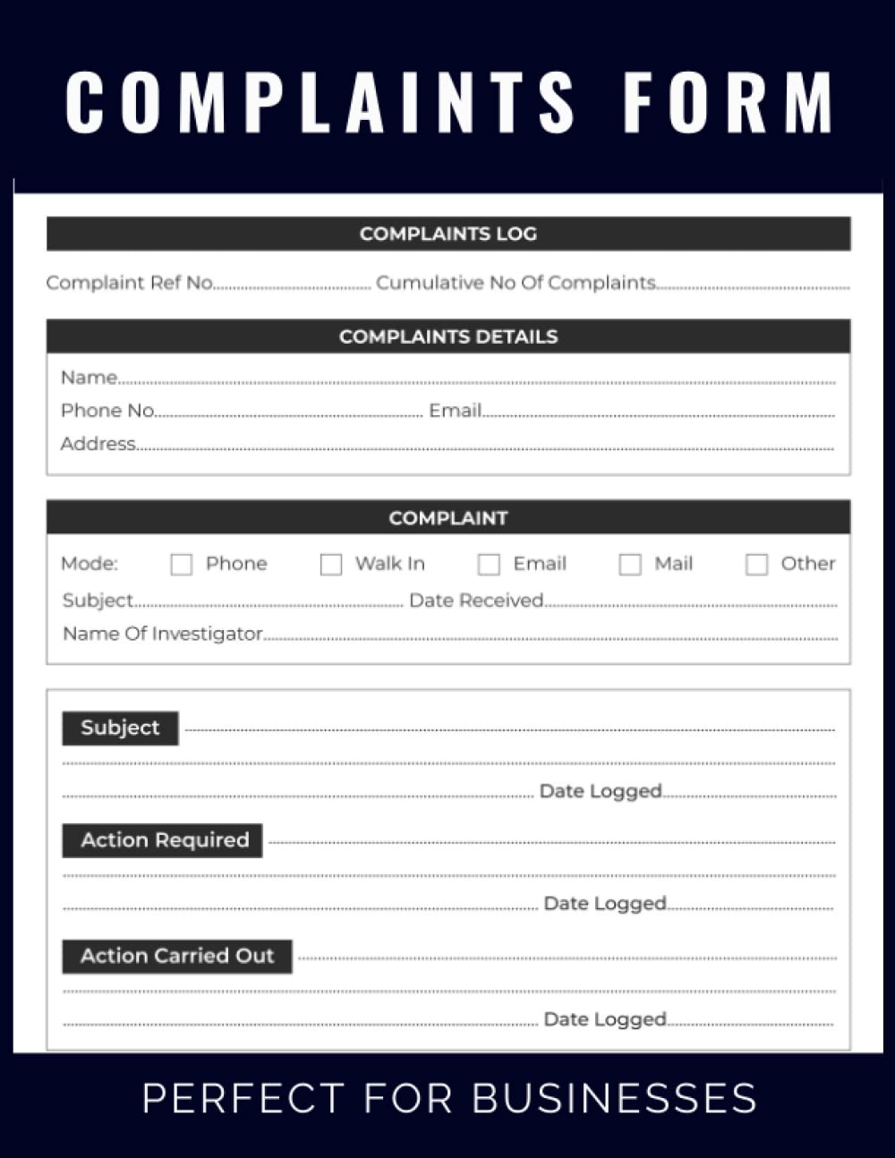 Complaints Form: Customer Complaint Log Book | Perfect for Businesses, Sites, Waste Facilities, Commercial and Industrial Premises