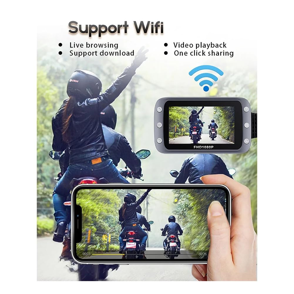 WiFi DVR per Moto Dash Cam 1080P+1080P Full HD Vista Anteriore Posteriore Telecamera per Moto Impermeabile GPS Logger Recorder Box Pezzi di Ricambio di Ricambio (B)