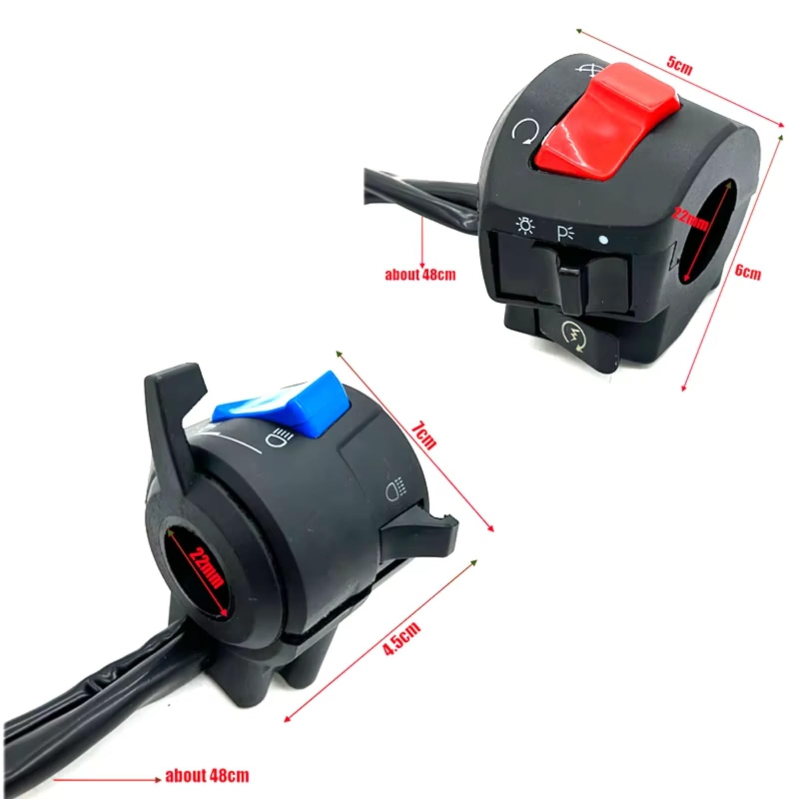 Interruttore Universale Per Manubrio Moto Da 22mm: Clacson, Indicatori Di Direzione, Luci Fendinebbia, Avviamento Impermeabile Manubrio Kill Interruttore(1 pair)