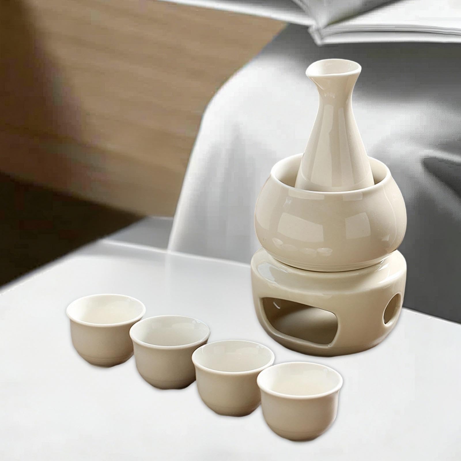 Sake Set mit 4 Bechern Und Wärmer, Professionell Und