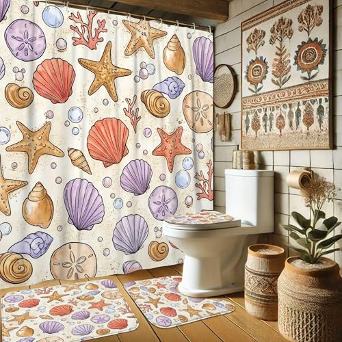 Ensemble de rideaux de douche polyester motif corail d'été 183 cm - 2
