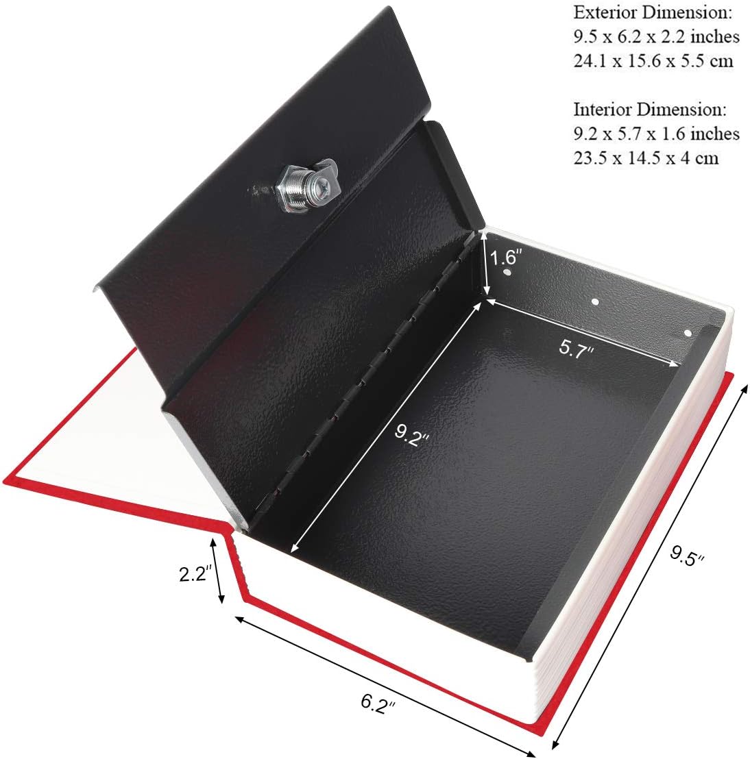 Book Safe with Key Lock – Jssmst Home Dictionary Diversion Safe Lock Box Safe Metal Box, Red Large, SM-BS004BL : Everything Else