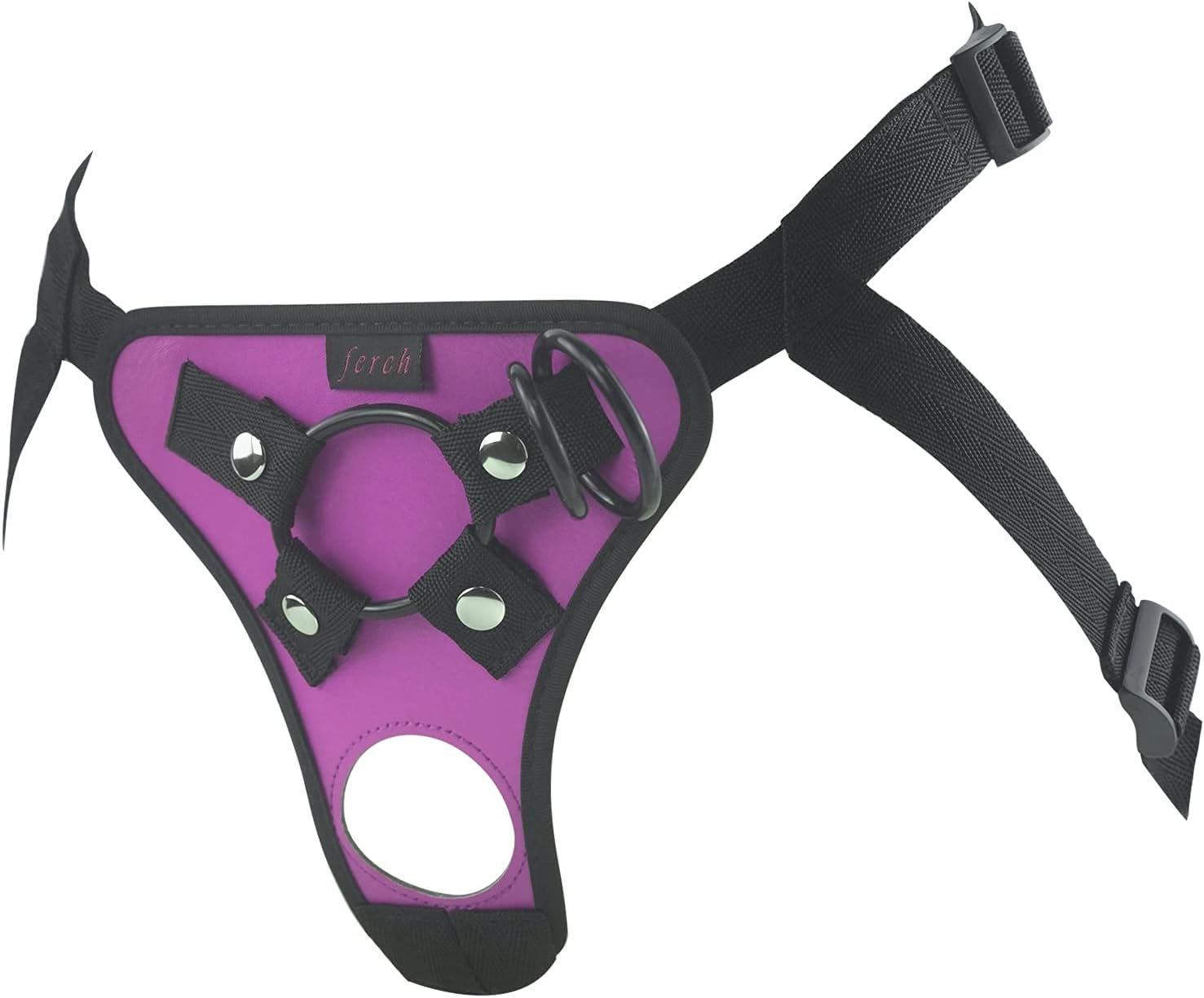 Adjustable Strap On Dildo Harness, Ferch Double Hole Pegging Harness Leather Soft Ring Belt for Male (Purple)
