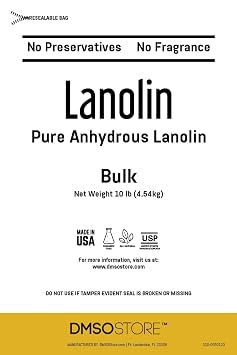 Lanolin 10 lbs Bulk Pure Unrefined 100% USP grade. Skin moisturizer that delivers deep hydration and nourishment, excellent as a nipple cream. Relieves dry hands and skin. Made by DMSO Store