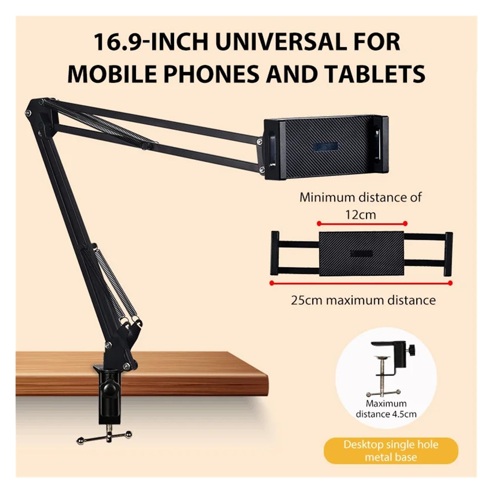 Supporto for tablet in metallo con braccio lungo a 360° da 4-11 pollici | Scrivania, letto, cucina, auto, 4-11 pollici, rotazione a 360°, braccio lungo