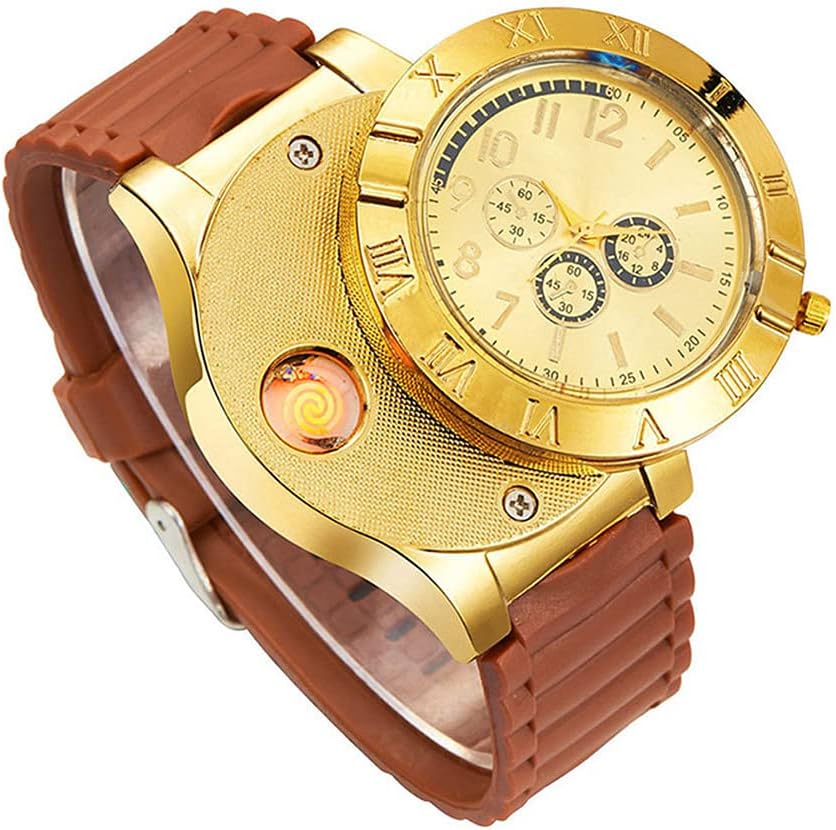 ENJOY-UNIQUE New Military USB Lighter Watch Men's Casual Wristwatches with Windproof Flameless Cigarette Cigar Lighter