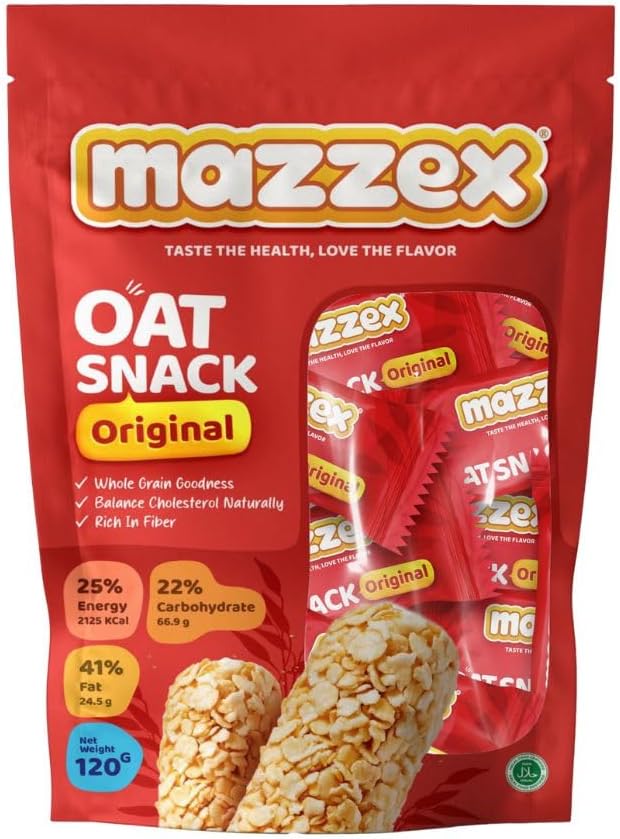 Mazzex Oat Snack Original 120g (12 Bars) | Healthy Snack, Low Sugar, High-Fiber Energy & Breakfast Bar | Whole Grain Grab & Go, Nutritious Wholesome Treat for Kids & Adults