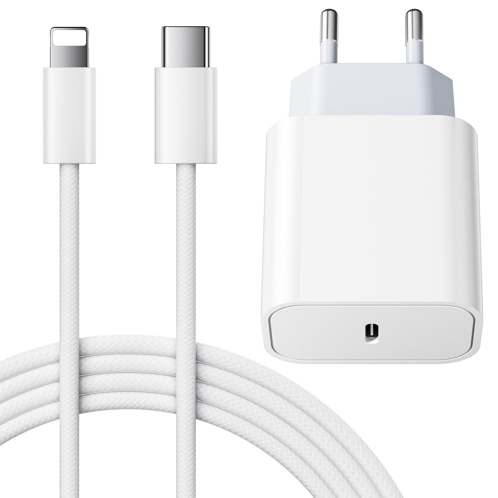 Fast Charger for iPhone, 25W USB C Socket for iPhone 14/14 Plus/14 Pro/14 Pro Max/13/12/11/SE/Mini/X/XS/XR SE 8 7 6 6S, USB C Plug and 2 M Mains Cable C-to Lightning Wall Power Supply Adapter