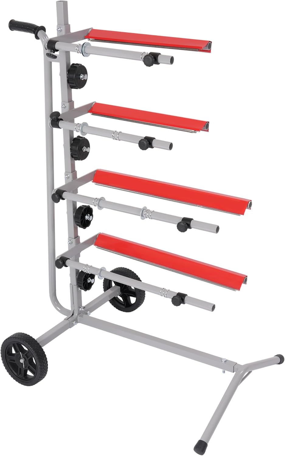 KUAFU Masking Paper Machine Mobile Tree Style Station Stand Holds Multiple Rolls Gray Red Black
