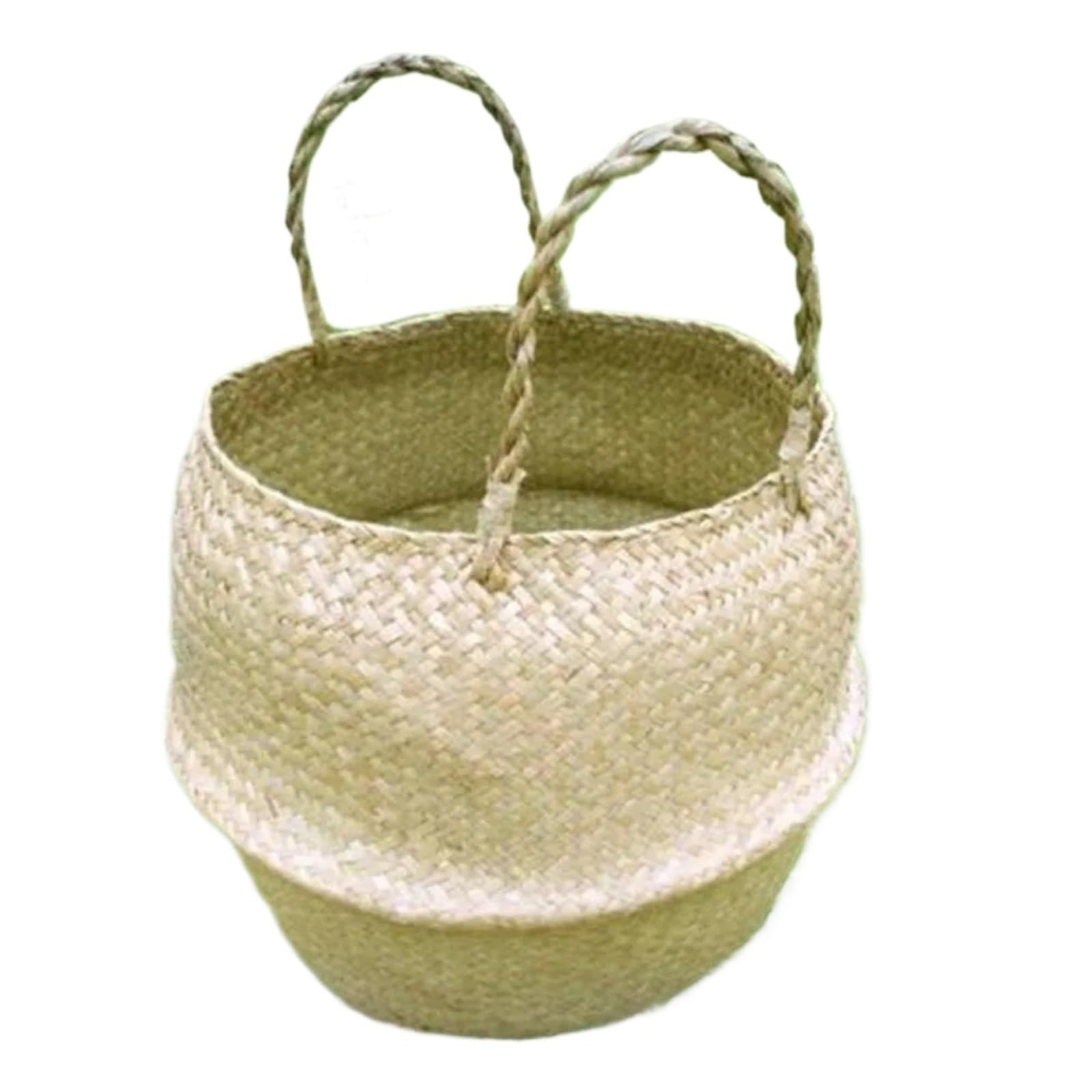 Cache Pot en Osier Boîte de Rangement Domestique Pliable, Panier de Rangement tissé d'algues Naturelles, Pot de Fleur, Vase de Jardin Suspendu, Panier de Rangement en Osier 3 pièces