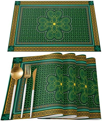 St.Patrick's Placemats for Dining Table-St.Patrick's Day Traditional Shamrock Irish,Heat Insulation Stain Resistant Placemats Set of 6,Washable Table Mats for Home Kitchen Christmas Wedding Decor