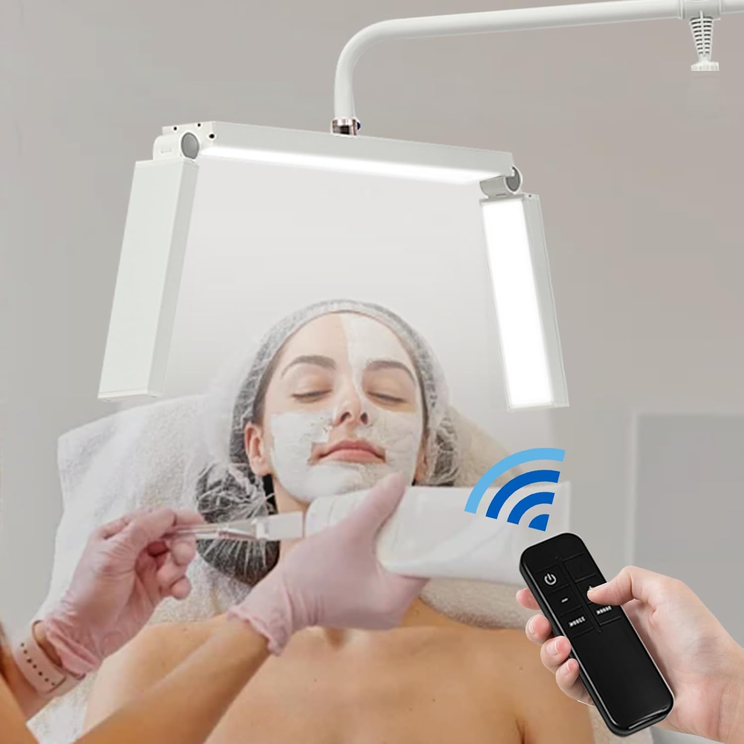 Lash Light for Eyelash Extensions, Eyelash LED Floor Light, Crescent Estheticians Light w/Remote Control, Half Moon Tattoo Light PMU Light Adjustable Brightness & Height & Light Color (White)