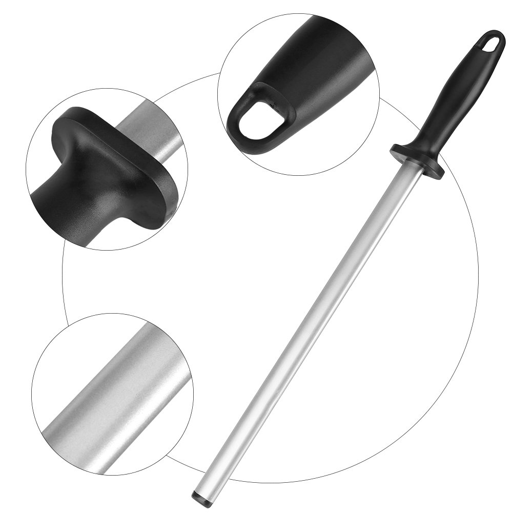 Rifle de afilar diamante grano 30 cm, afilador de cuchillos de acero de 600 granos afilador de cuchillos diamante palo afilador con mango para cocina y caza