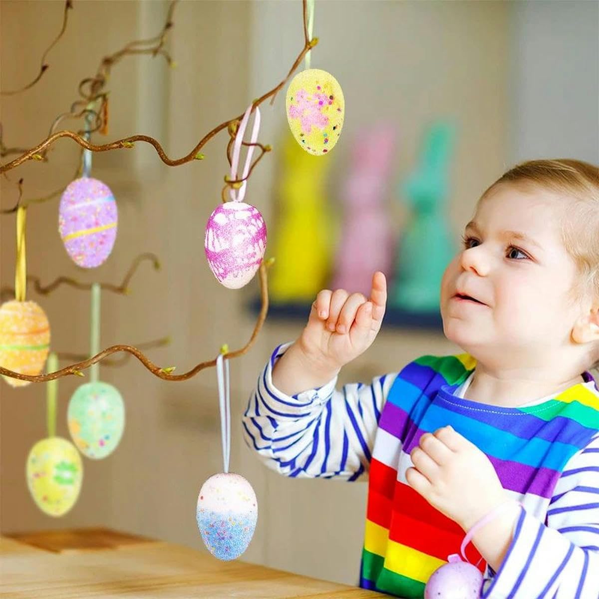 24–72 Stück Ostereier, zufällig hängende Bunte Schaumstoffeier, Bastelornamente für Zuhause, Party, Baum, Osterdekoration, Kindergeschenke, Spielzeug, 48 Stück, zufällige Farbe