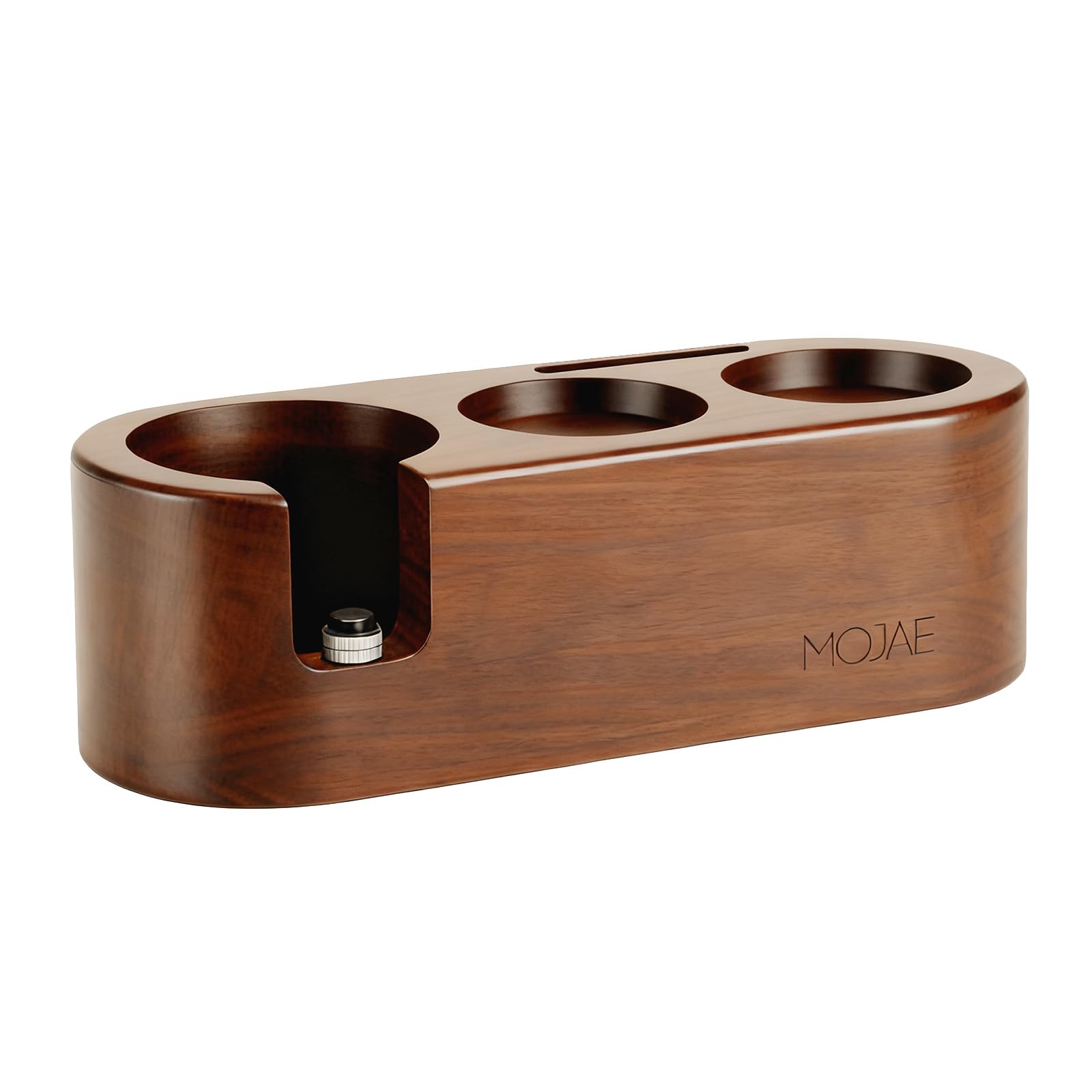 MOJAE Espresso Tamping Station, 3in1 Tamper Station, Wooden Espresso Tamper Holder, Portafilter Holder with Anti Slip Bottom, 3 Holes for Coffee Tamper,Distributor and Portafilter (Walnut, 51-54mm)