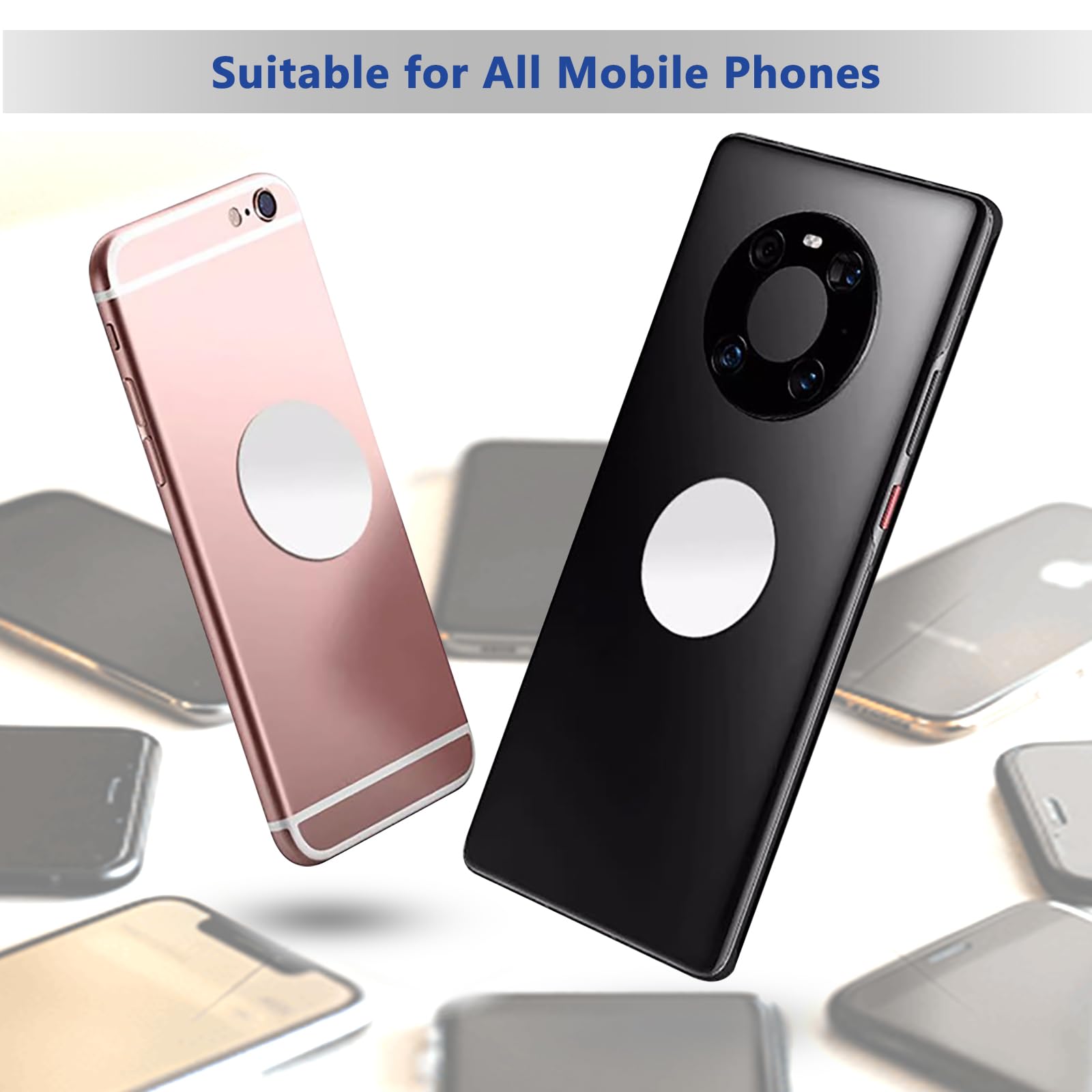 TENOC Placas de metal para montaje magnético para teléfono, accesorios de conversión de soporte magnético universal para coche, 4 unidades, color plateado