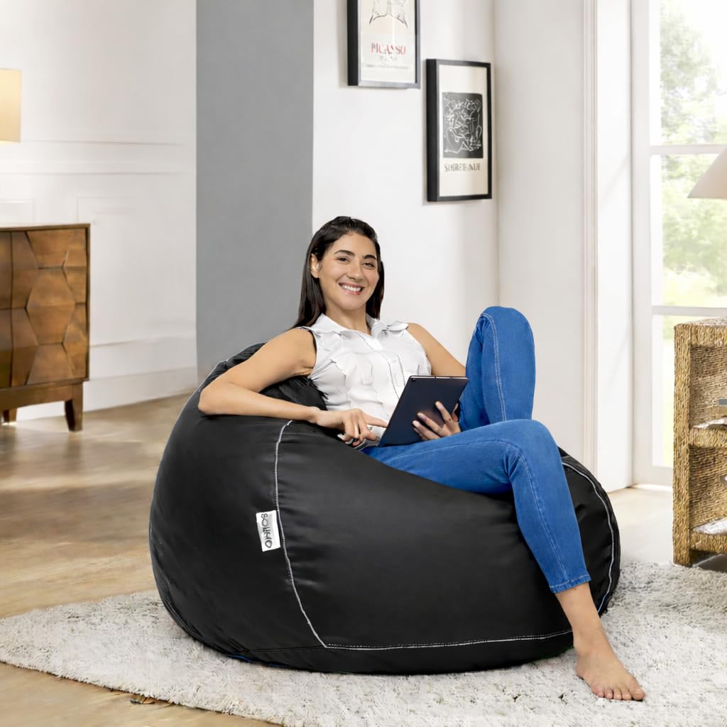 Amazon Brand - Solimo Faux Leather 6XL Bean Bag Cover Without Beans, Classic Bean Bags Cover with Handle & Zipper, Bean 
