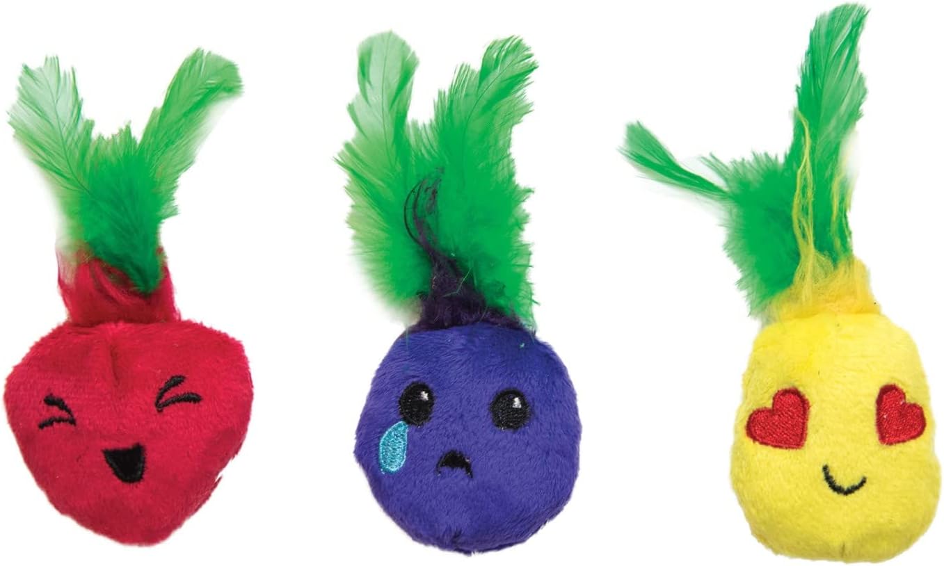 Petstages tutti fruitti catnip & crinkle cat toy with feathers, perfect for batting & energetic play
