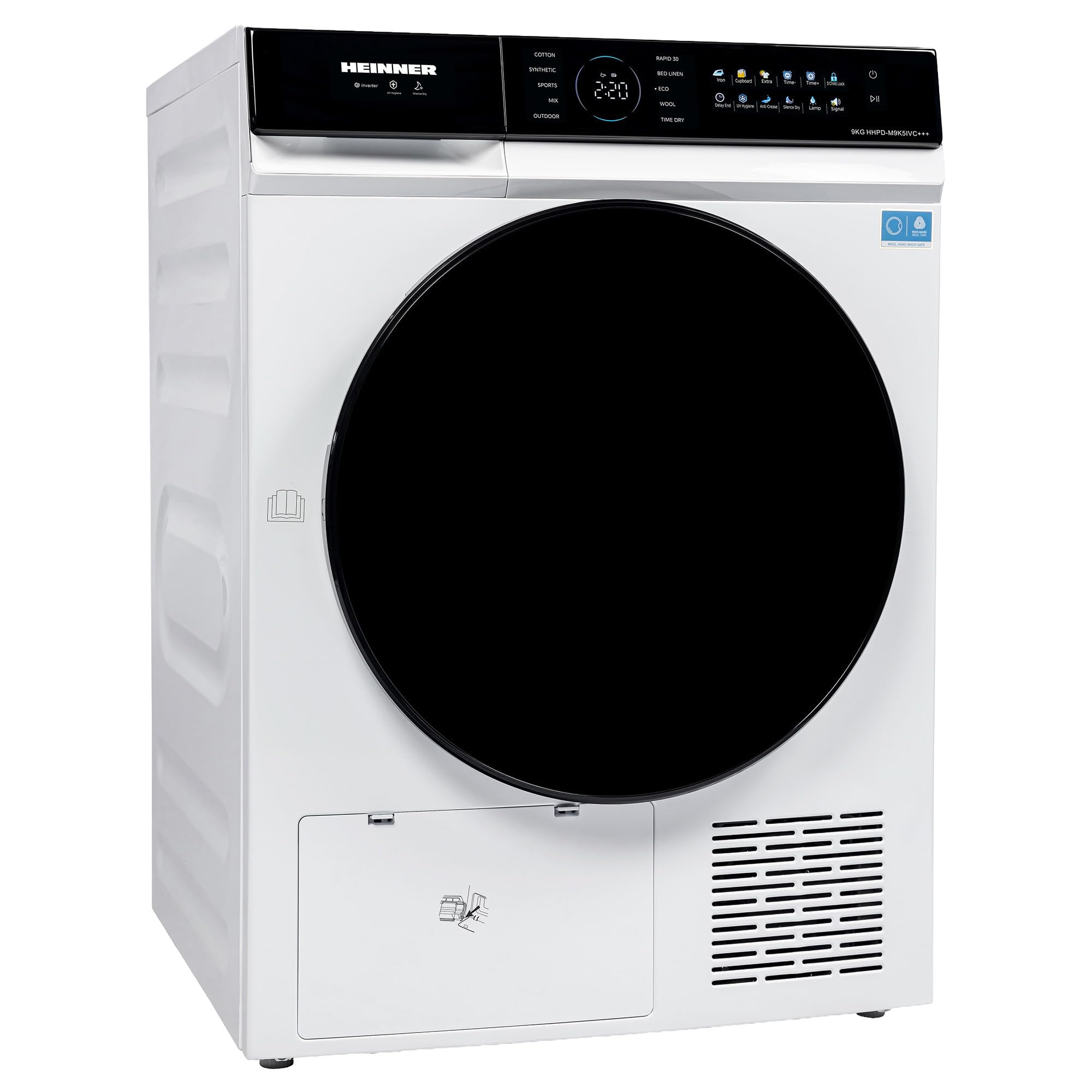 HHPD‑M9K5IVC+++ Wärmepumpentrockner – 9 kg Fassungsvermögen, energiesparender Inverter-Motor, Energieklasse C, LED-Display, 10 Programme inkl, modernes Weißes, inklusive 5-Jahres-Garantie