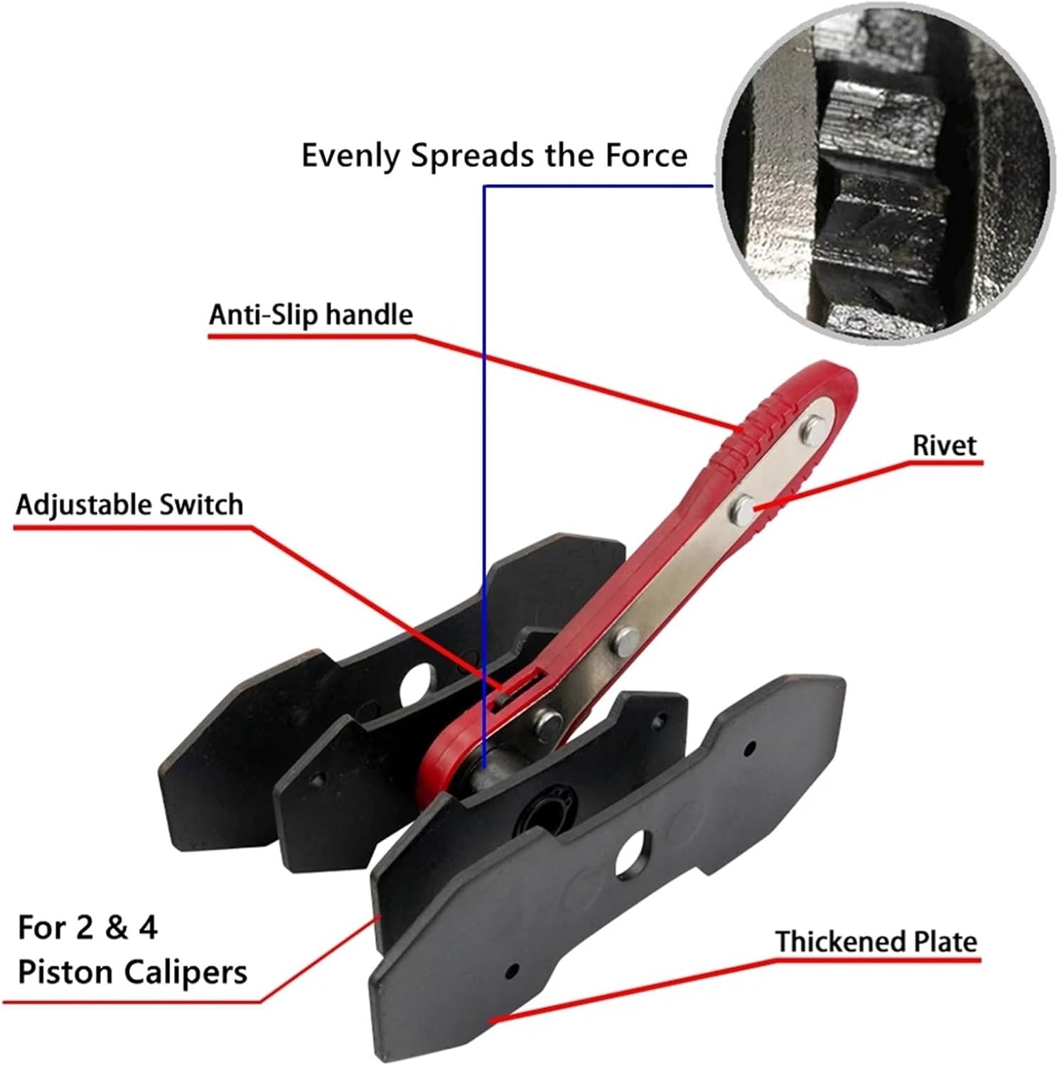 Car Brake Caliper Press Tool 360 Degree Swing Ratchet Wrench Disc Piston Spreader With 2 Extra Pcs Steel Plates 1Pcs(L Red)