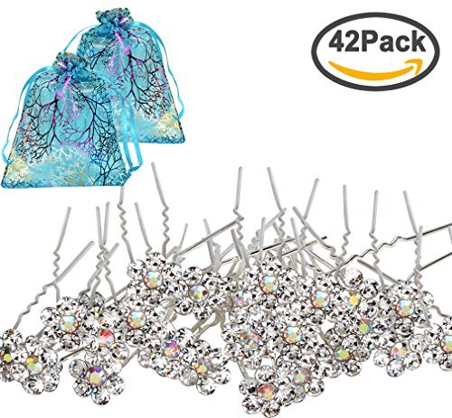 Jaciya 40 Pack Wedding Bridal Flower Crystal Rhinestone Hair Pins Clips for Bridal Wedding Hair Accessories (White)