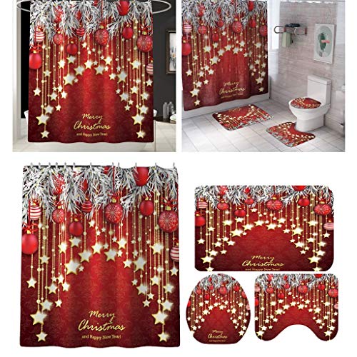 Tubayia Weihnachten Deko Badezimmer Zubehör Set Duschvorhang Badematte Toilettendeckelbezug Toilettenmatte – Bild 4