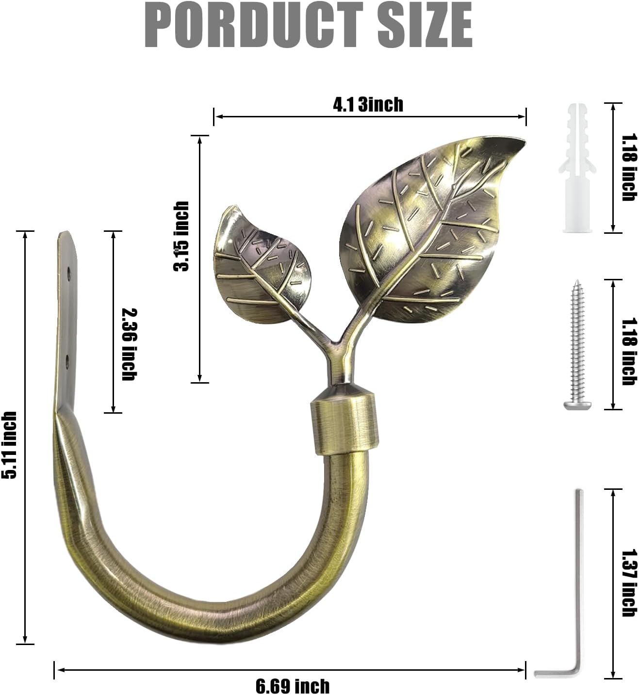 COCIVIVRE 4 Pack Curtain Holdbacks, Leaf Shaped Curtain Hooks for Wall, Metal Curtain Tiebacks for Drapes Window Home, Office Decoration, Antique Bronze
