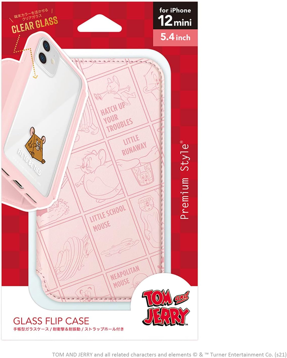 PG-WGF20F01TAJ Glass Flip Case for iPhone 12 Mini [Tom and Jelly/Pink]