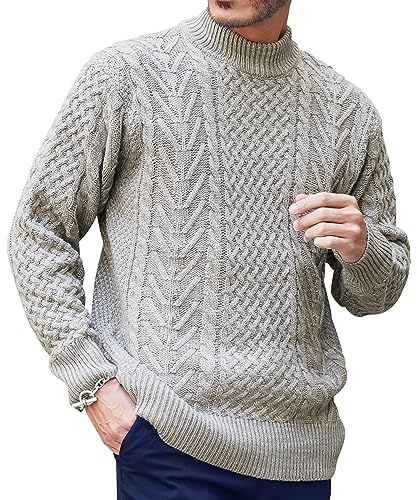 [JIGGYS SHOP] ジギーズショップ アランニット｜L bグレージュ セーター ケーブルニット ケーブル編み Vネック クルーネック タートルネック 秋 冬 厚手 ペア お揃い ユニセックス 黒 白 茶色 青 低刺激 シンプル 大人 紳士 着回し ゆったり 大きめ